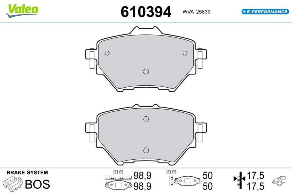 Jogo de 4 pastilhas de travão VALEO ref. 610394